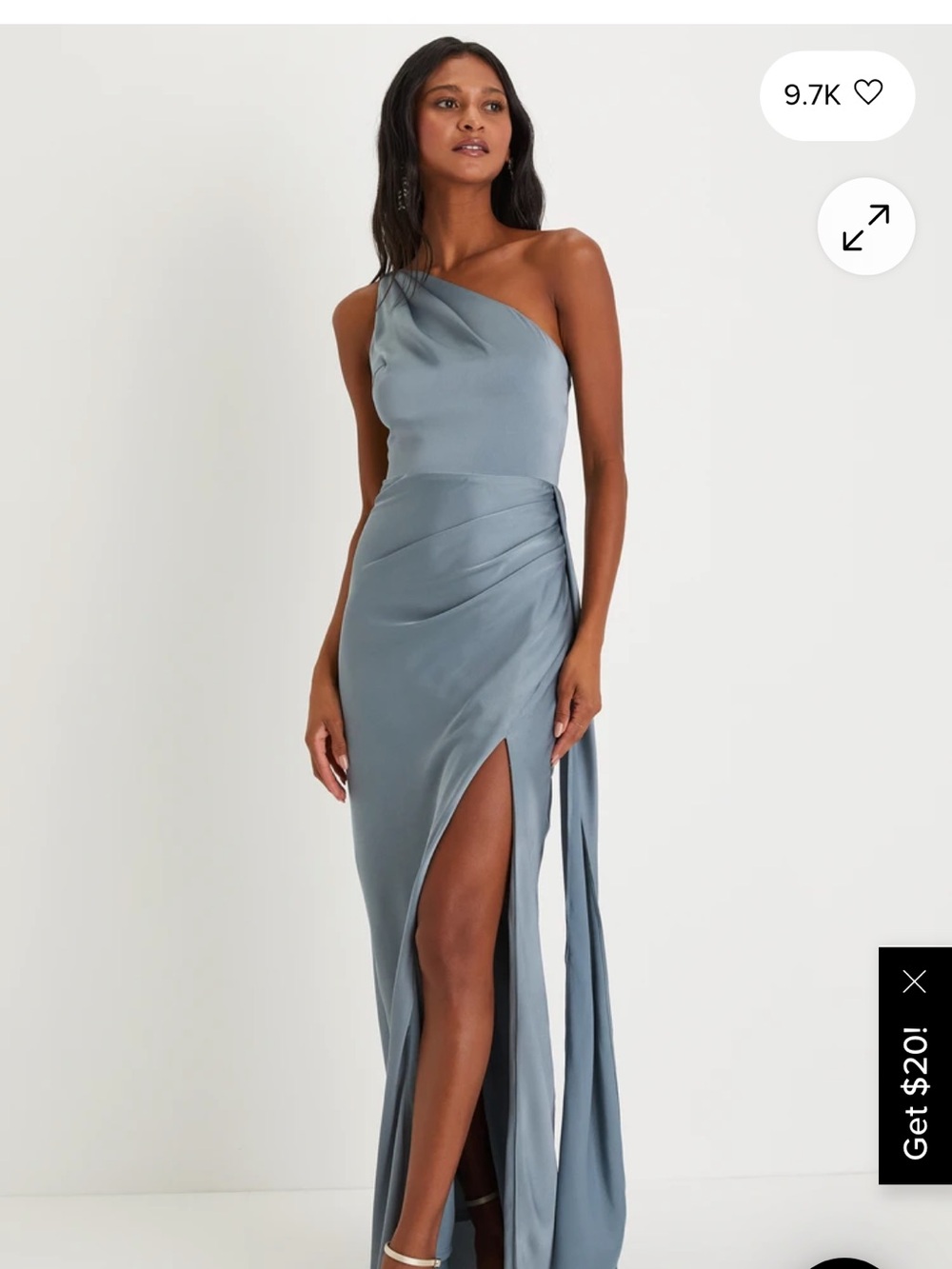 One-Shoulder Slate Blue Evening Gown
